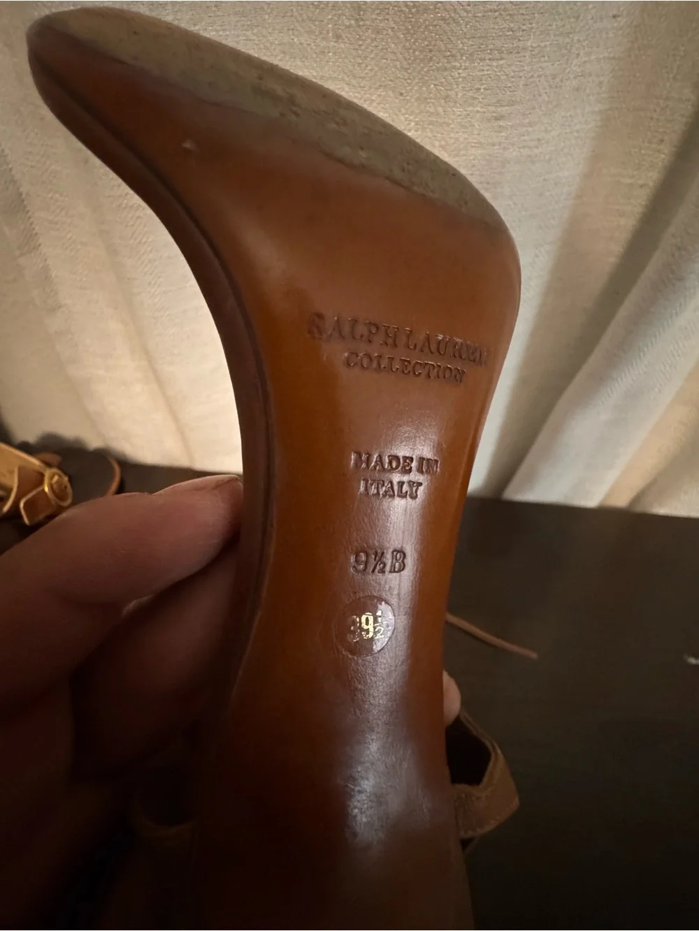 Ralph Lauren Cognac T-Strap Leather High Heels